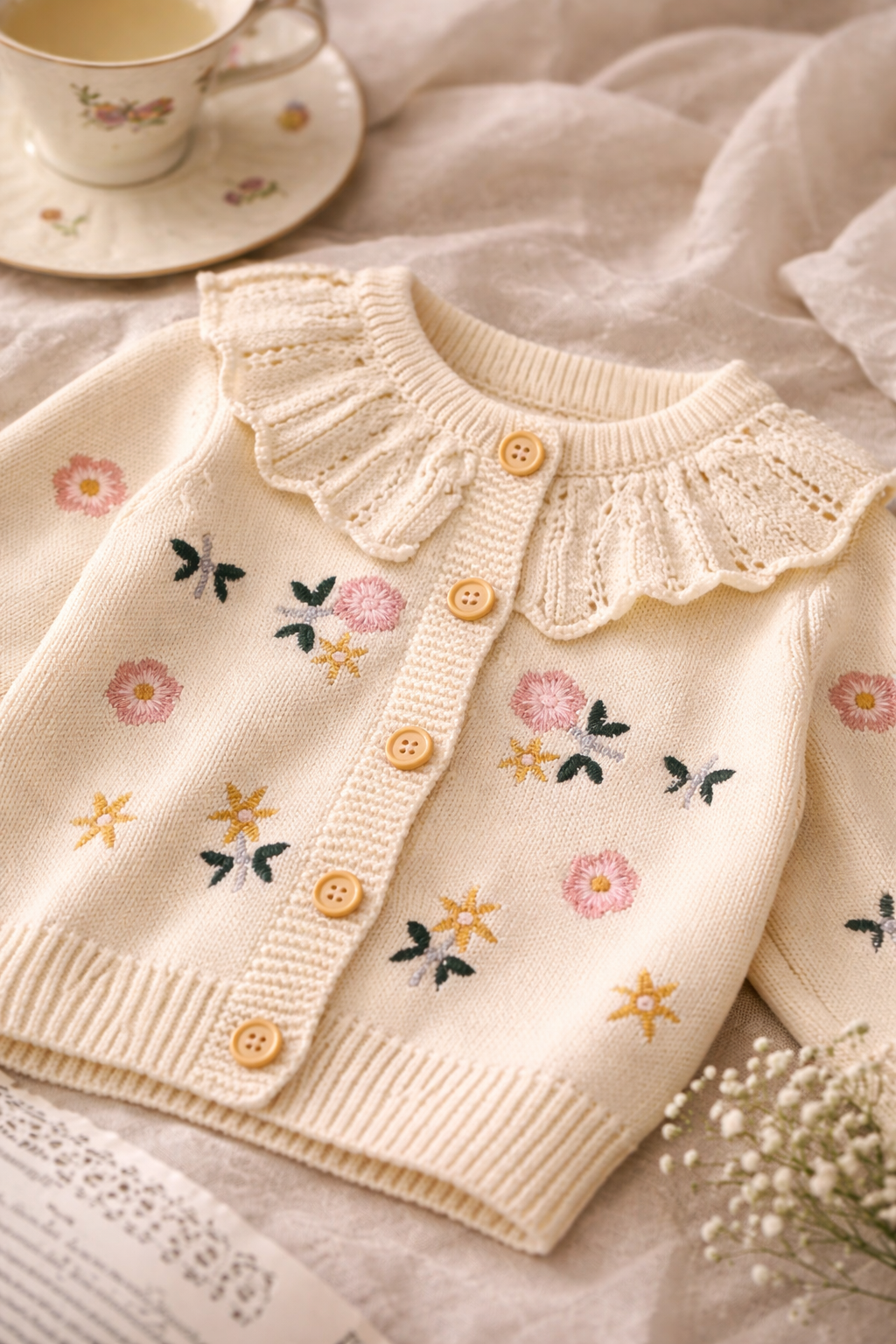 L’Héritage | Embroidered Frill Cardigan