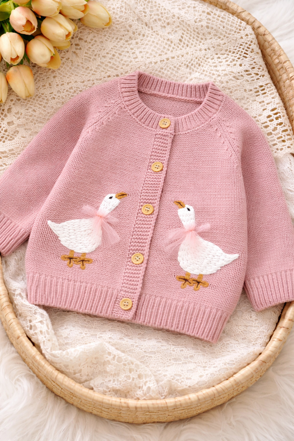 Le Petit Cygne | Embroidered Duckling Cardigan